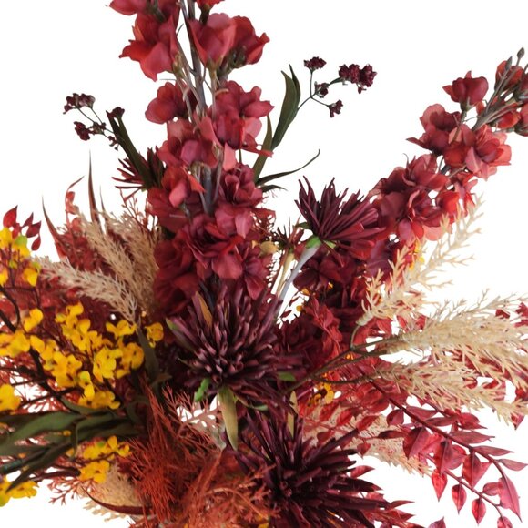 Hand Tied Artificial Flower Bouquet With Dark Reds and Yellow Wildflower mixture - Picture 9 of 13